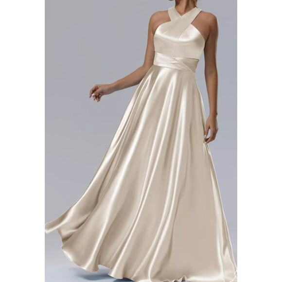 FORMAL AW 22 3X Plus Kimberly Champagne Bridesmaid Wedding Maxi Dress New b72 - Picture 1 of 5
